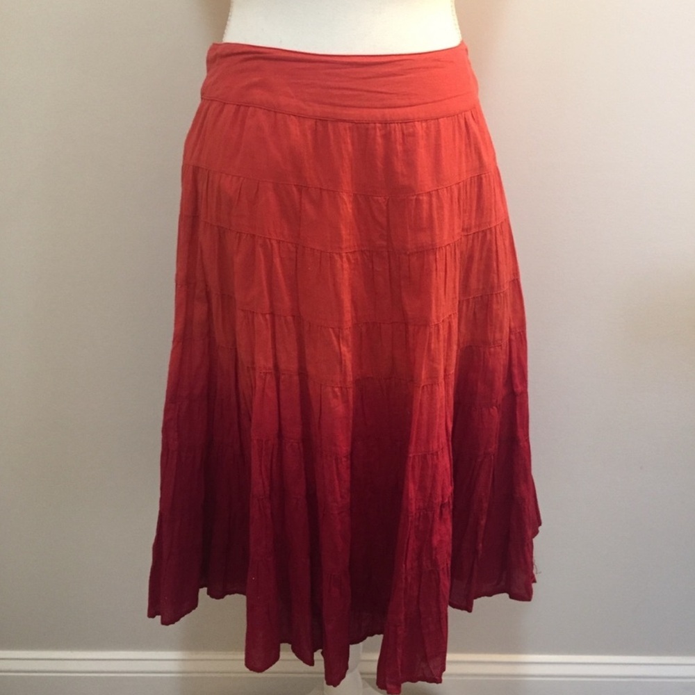 (B2) Apt 6 Orange Red Ombre‎ A-Line Flare Boho Cotton Skirt 6